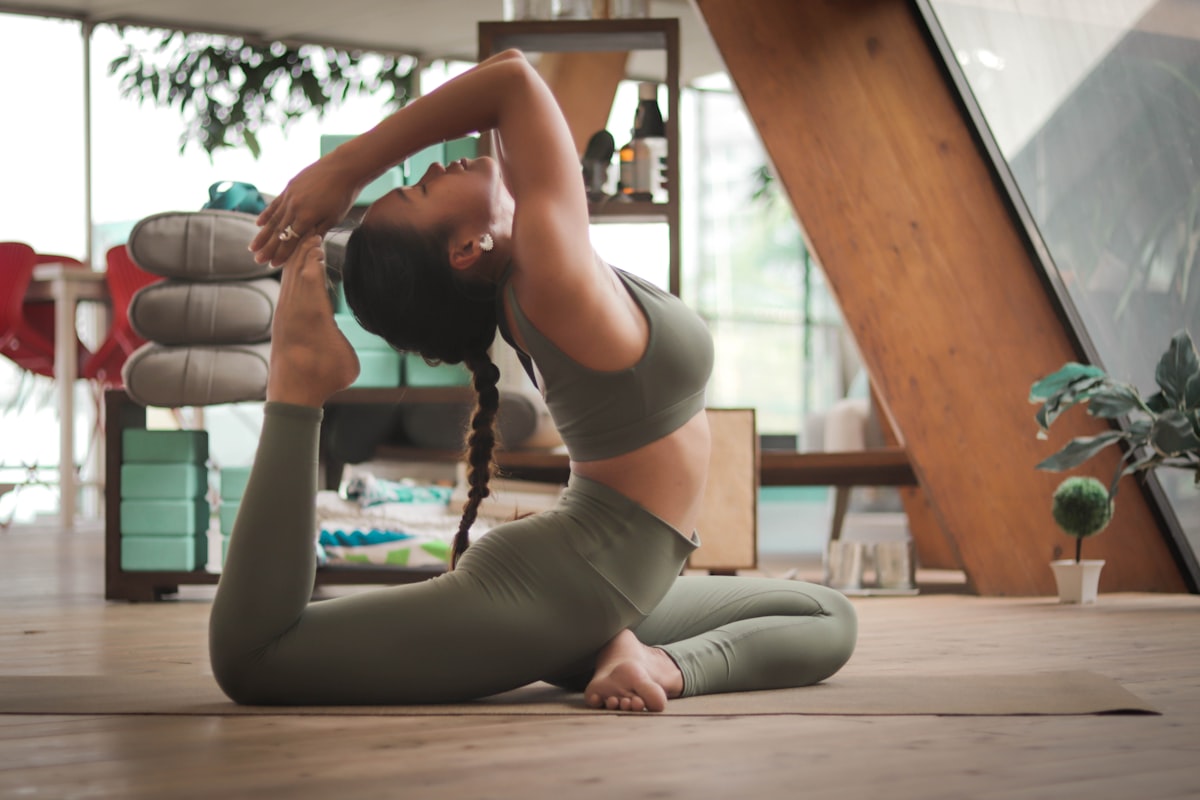 Yoga flexibility practice in peaceful setting